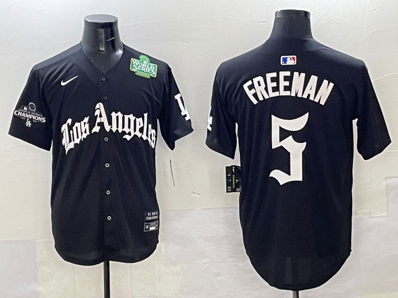 Men Los Angeles Dodgers 5 Freeman Black Five generations Joint Name 2025 Nike MLB Jersey style 39